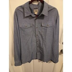 LL Bean Men's Denim Button Up Shirt Traditional Fit Long Sleeve ID300496 Size XL